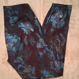 RBX Women's Floral Athletic Leggings - Blue and Black